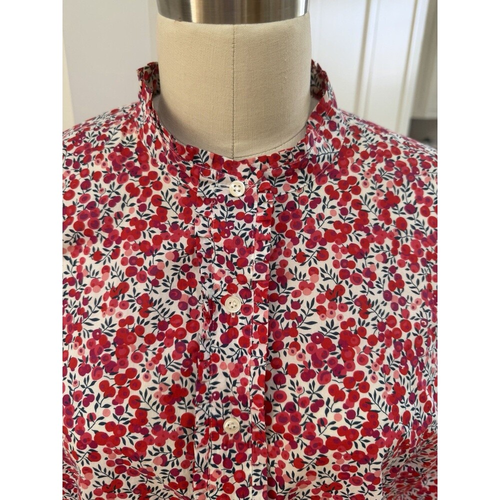 J. CREW x LIBERTY LONDON Ruffle Popover Blouse  Short Top Wiltshire Red Berry 14